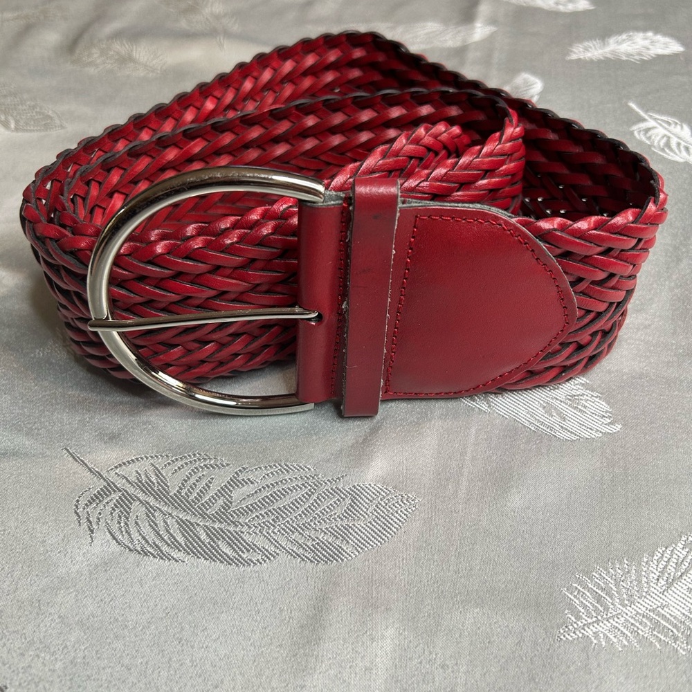 Vintage Red Braided Belt with Silver Buckle